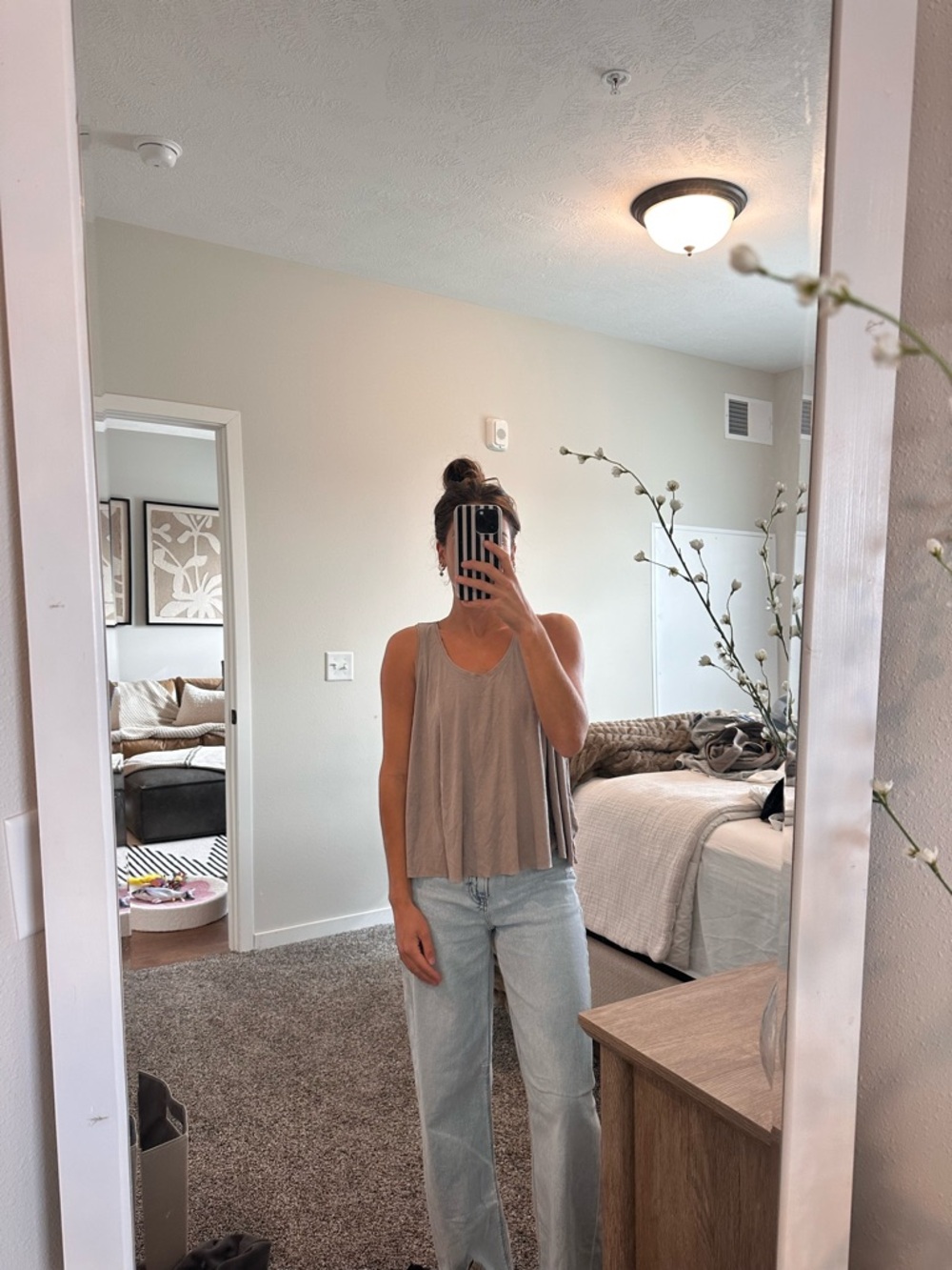 Lush Taupe Flowy Scoop Neck Tank